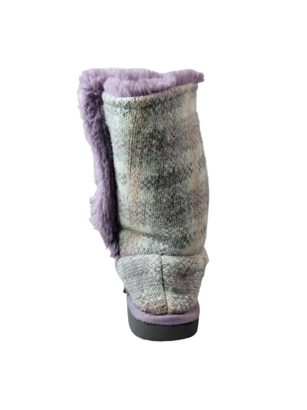 Muk Luks Girls Malena Sweater Knit Boots Purple Gray Size 2 Plaid Mid Height